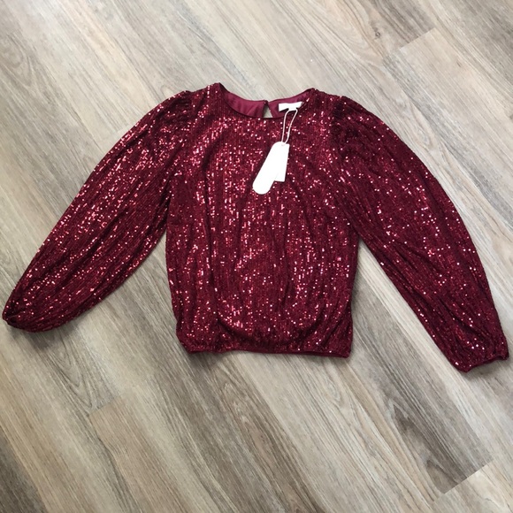 NWT XS Anthropologie Flat White Sequin Top Wine Color